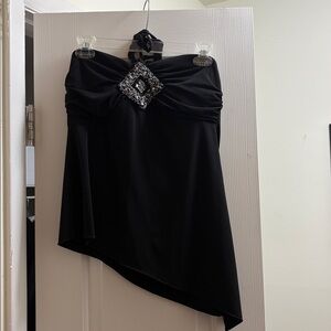 Elegant Black Asymmetrical Halter Top with Embellished Detail